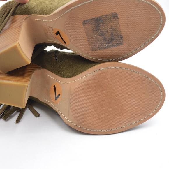 Marc Fisher Suede Leather Onita Fringe Peep Toe Booties Sage Green Size 7 - Picture 6 of 7